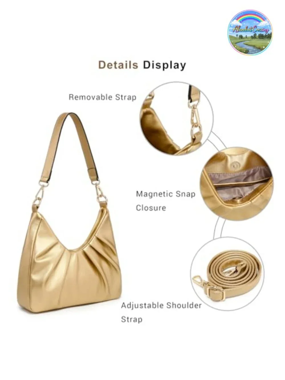 Vegan Leather Ruched Hobo Handbag Women's Shoulder Purse Crossbody with 2 Straps